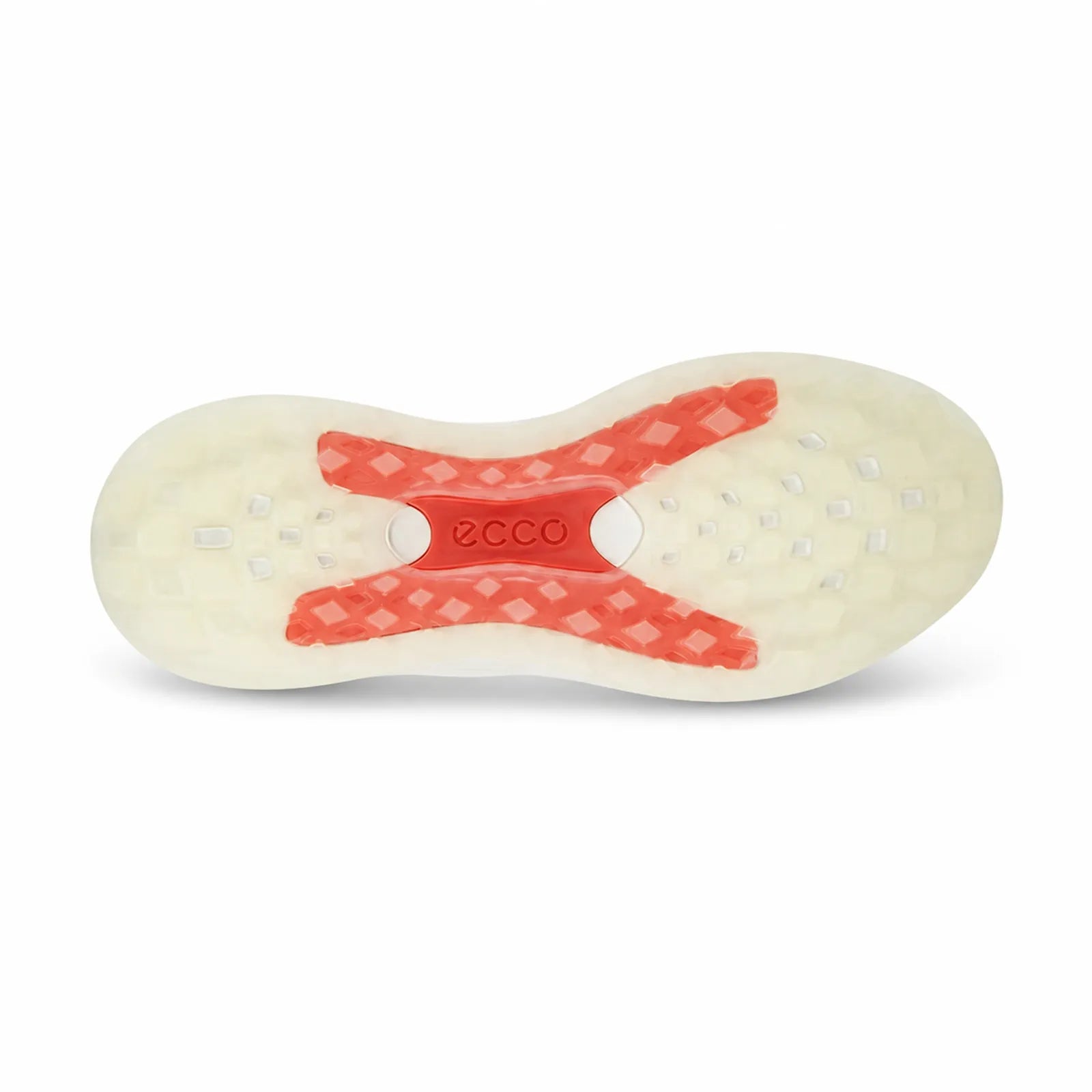 Side angle view of ECCO LT1 women's white spikeless golf shoe