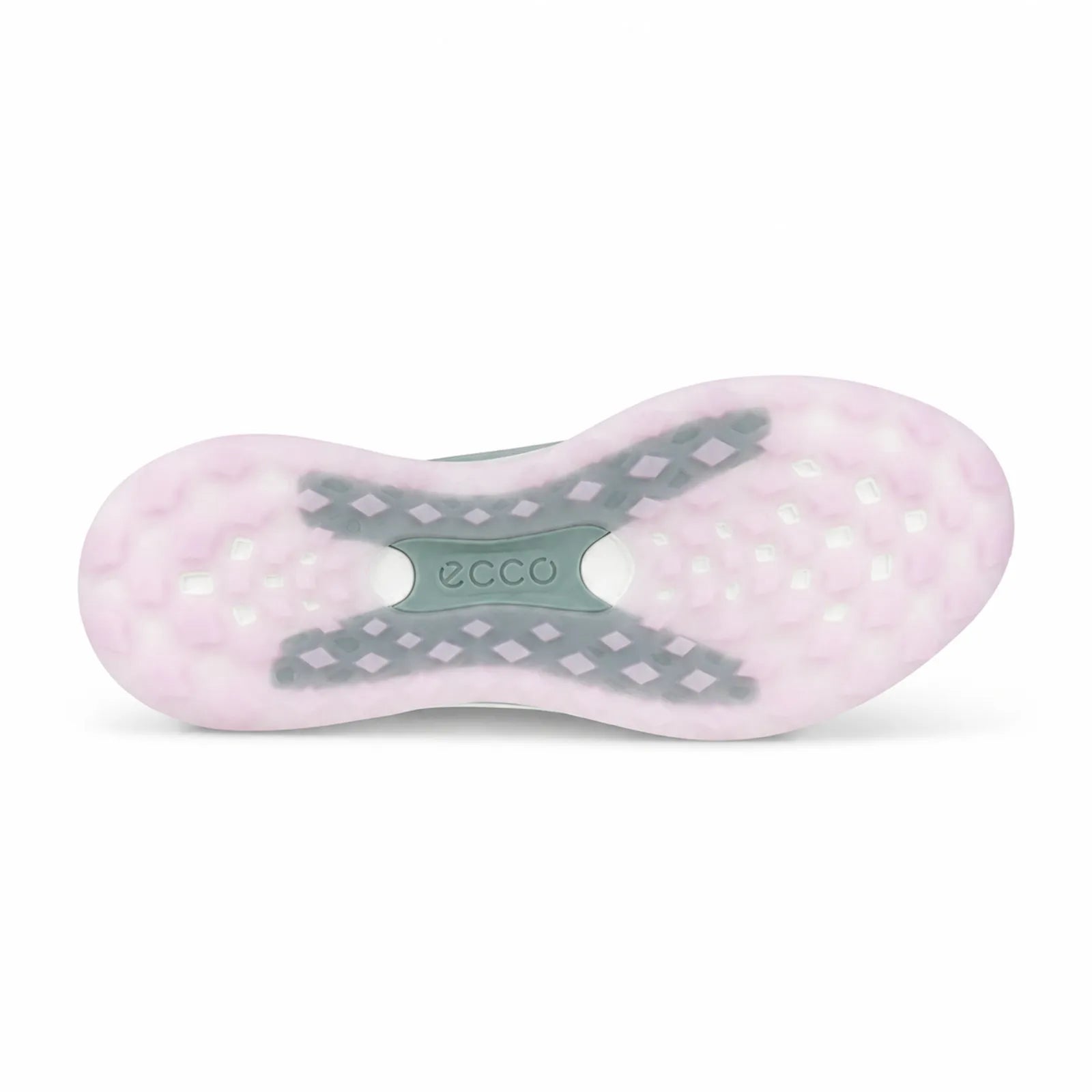 Side angle view of ECCO LT1 women's white green spikeless golf shoe