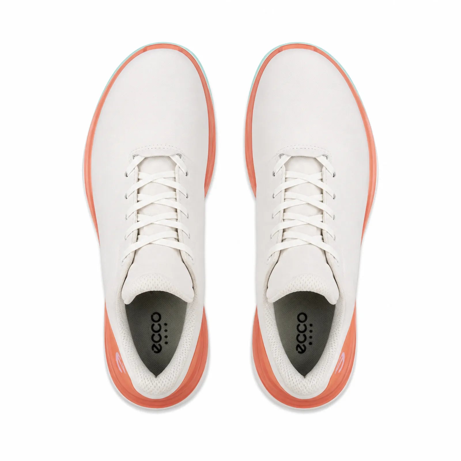 Side angle view of ECCO LT1 women's white purple spikeless golf shoe