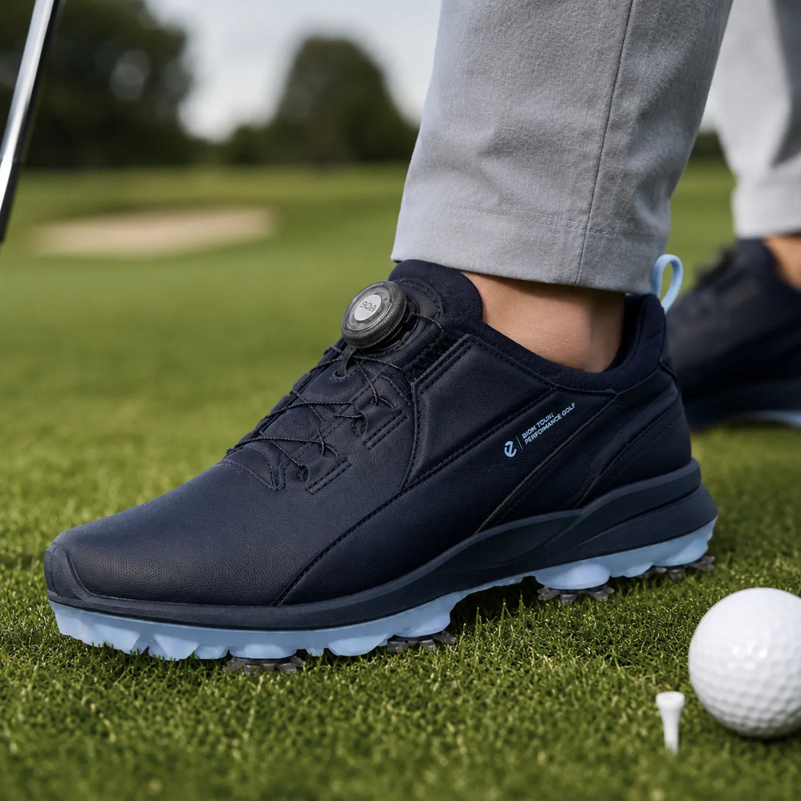 ECCO Biom Tour BOA women's navy golf shoes worn on the golf course