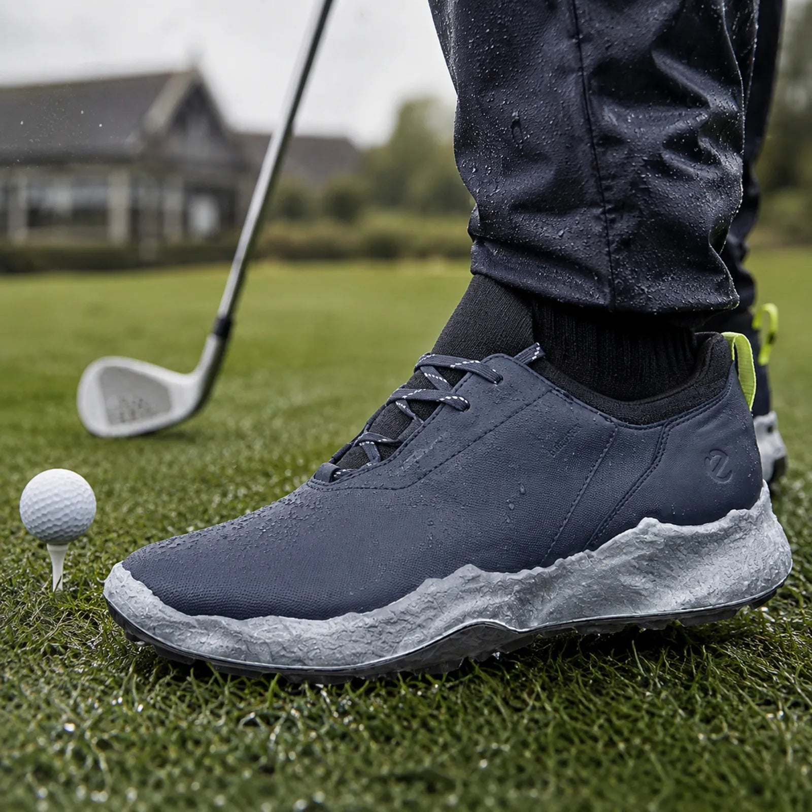 ECCO BIOM H5 men's blue golf shoes worn on the course
