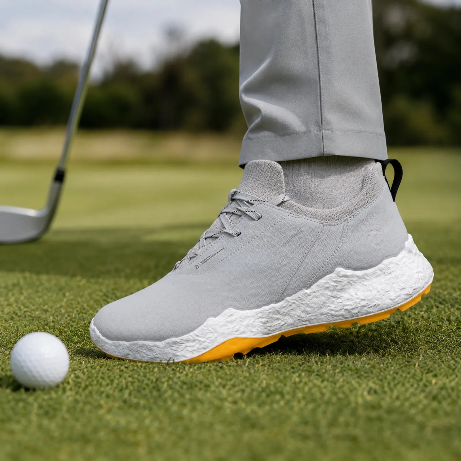 ECCO BIOM H5 men's grey golf shoes worn on the course