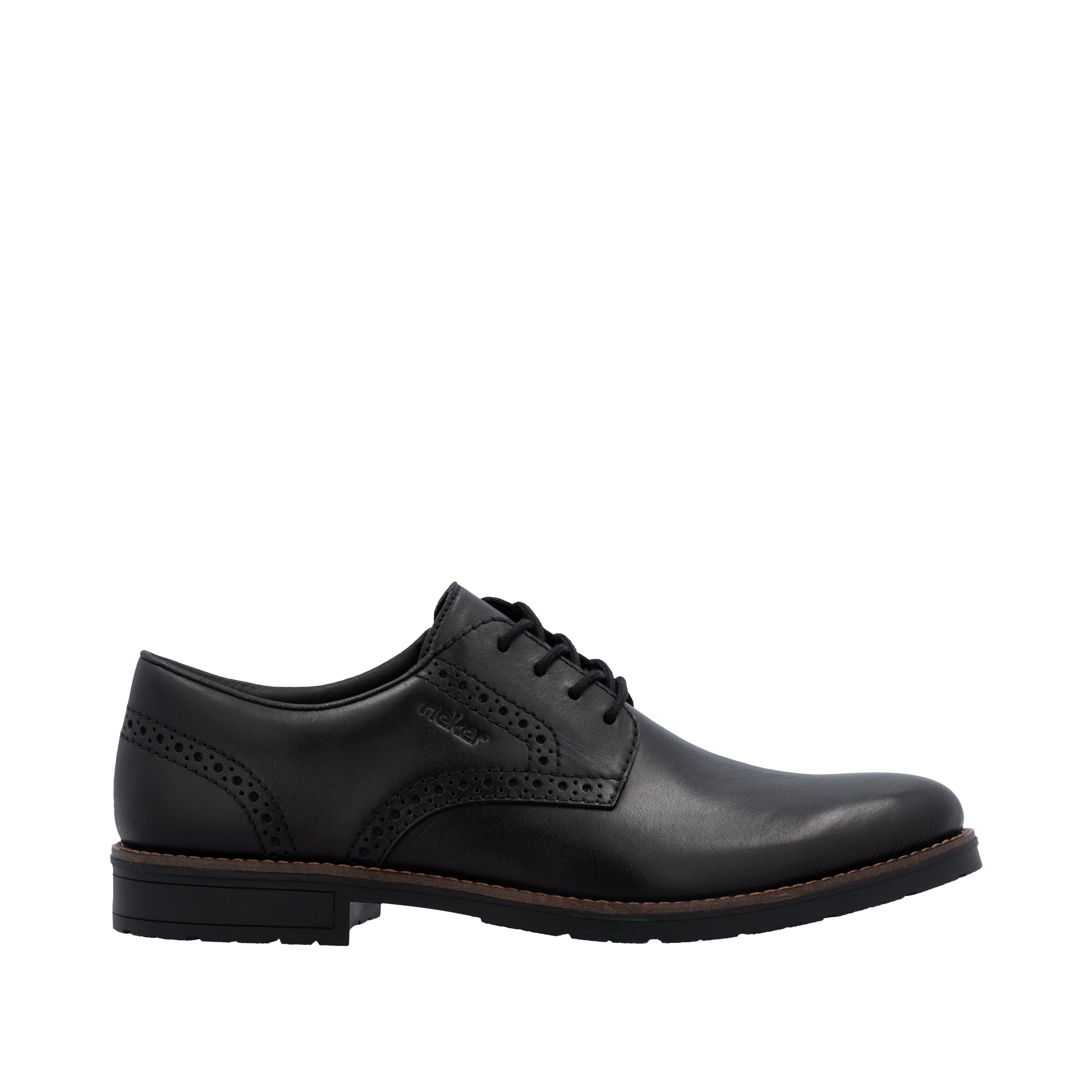 Black leather lace-up business shoe with brogue-style perforations