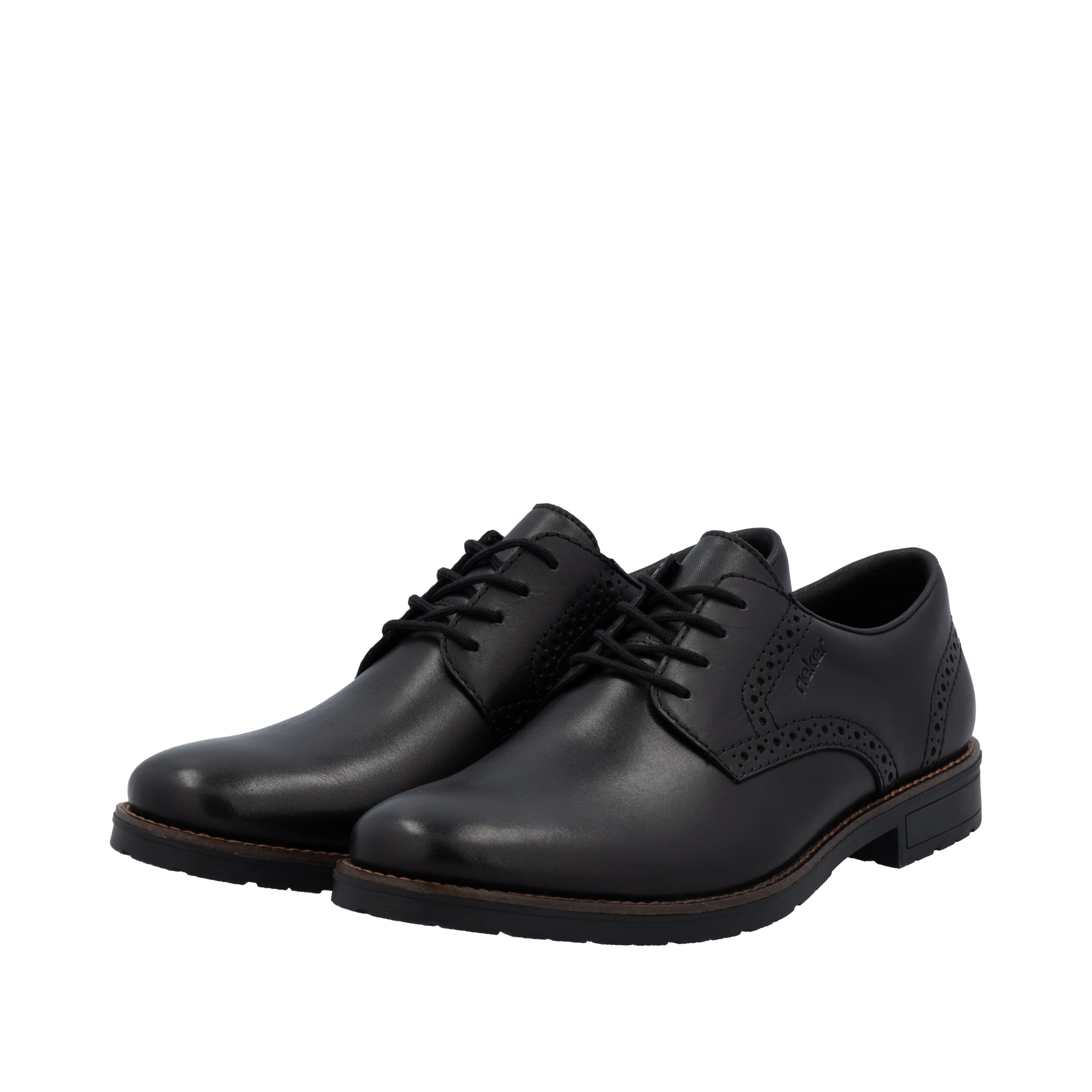 Black leather lace-up Oxford-style dress shoes with stitched detailing