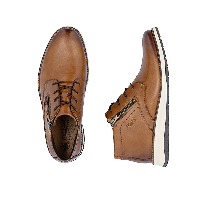 Men's brown leather boots, lace-up toe and side zipper detail