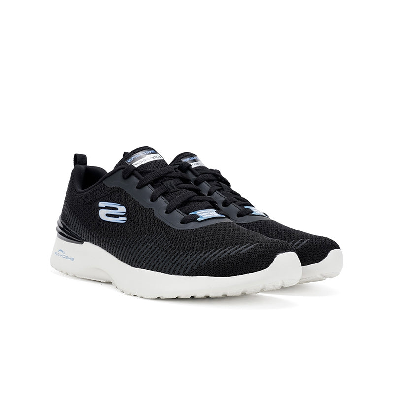 Women's black textile sneaker with lace-up front and white midsole detail