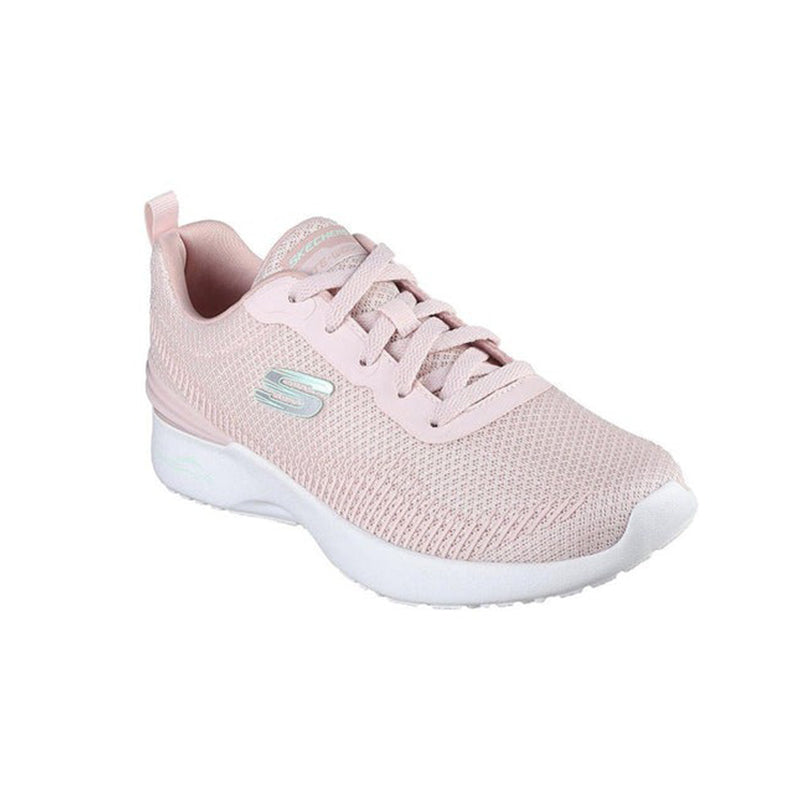 Women's light pink textile sneaker with lace-up front and white cushioned sole
