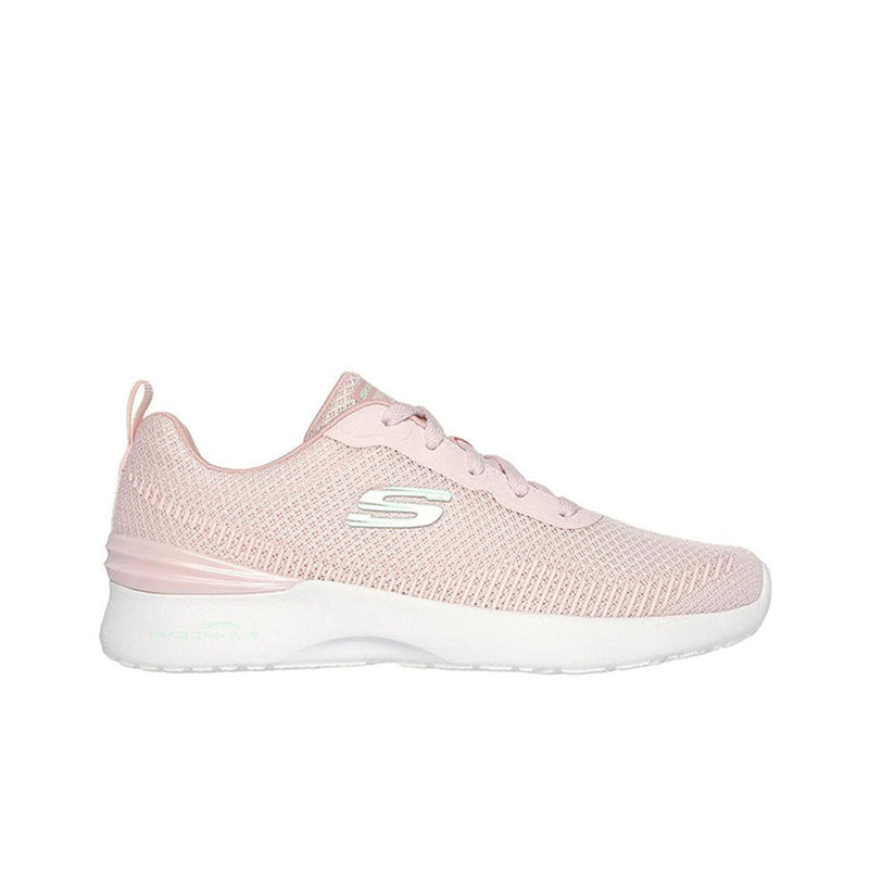 Women's light pink knit sneaker side view with lace-up and S logo