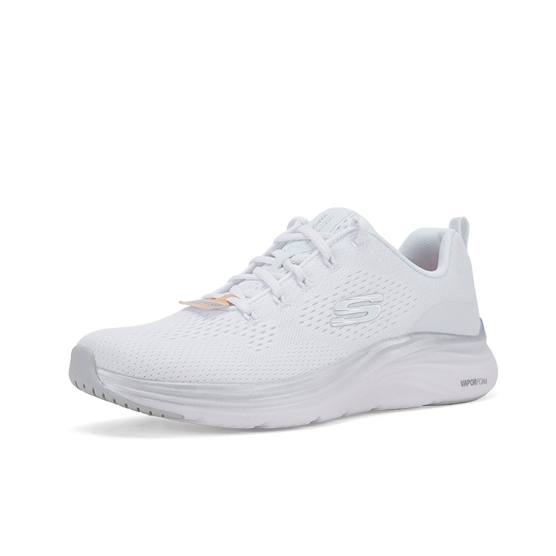 White textile women's low-top sneakers, side view with lace-up closure