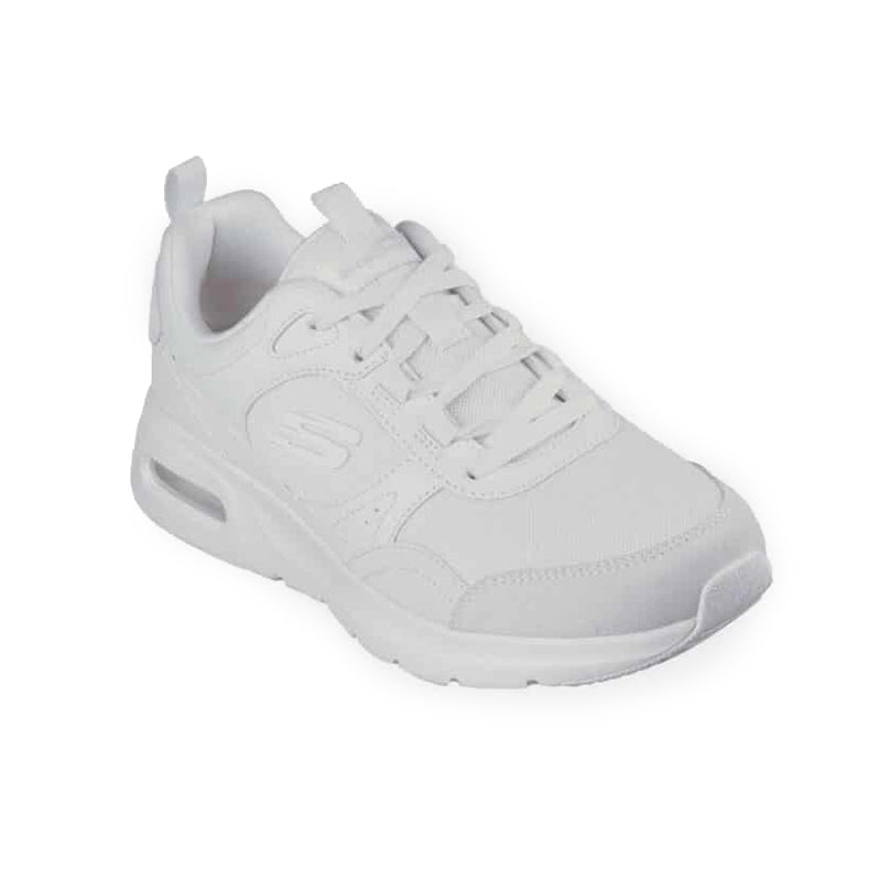 Women's white leather lace-up sneaker with padded collar and S logo on side