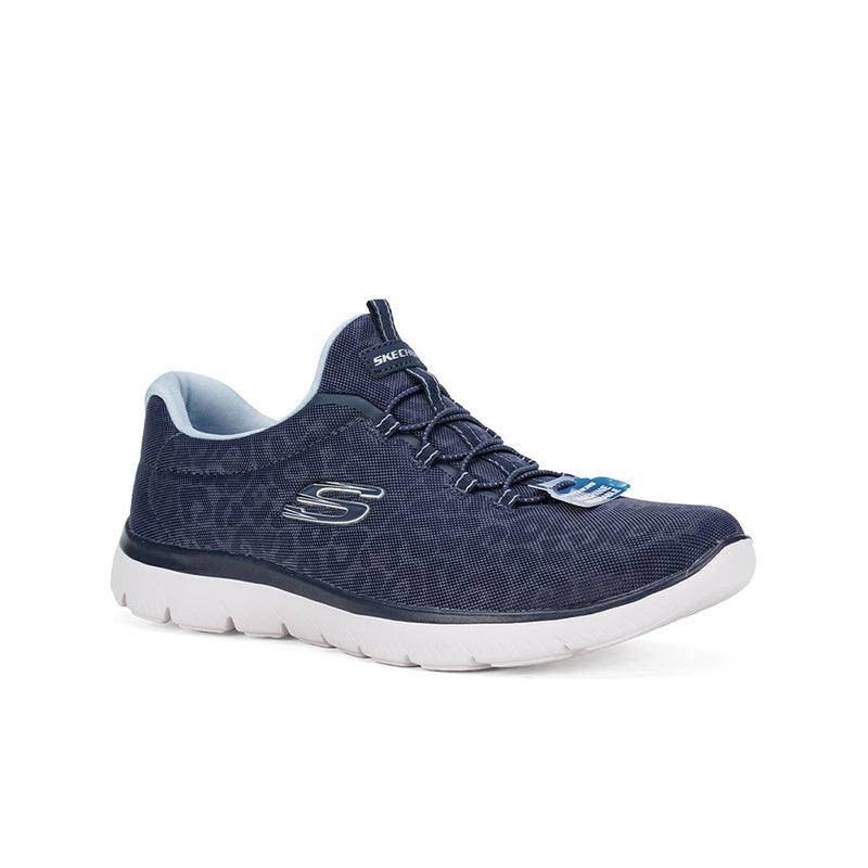 Navy women's lace-up sneaker with cushioned sole and S logo