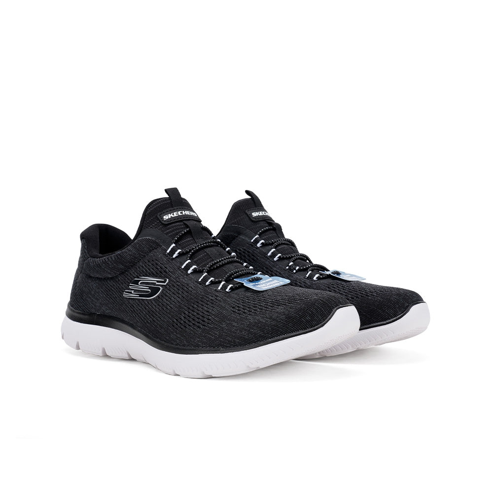 Black textile women's sneaker with lace-up closure, S logo detail, white sole