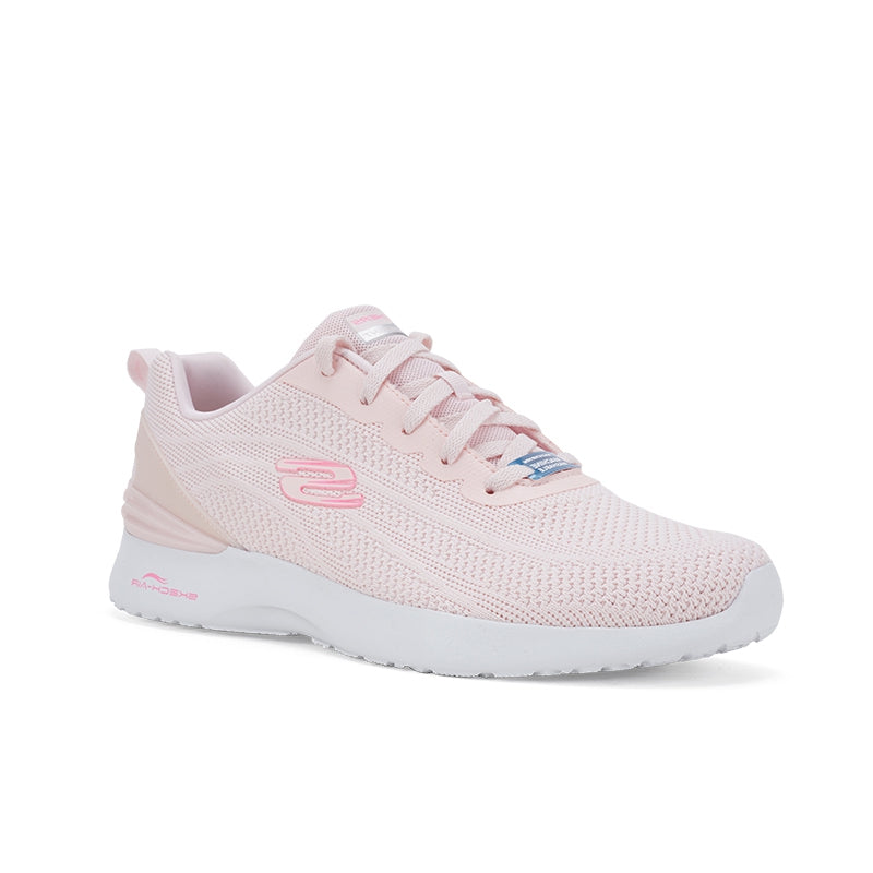 Light pink women’s knit lace-up sneaker with cushioned white sole