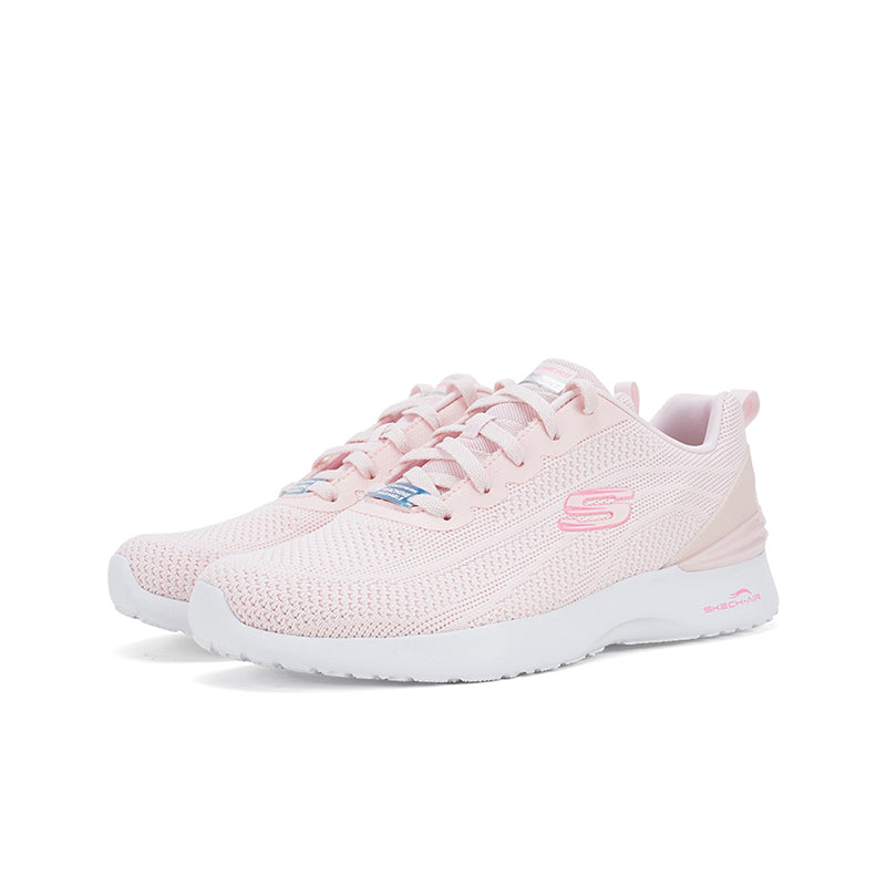 Light pink women’s casual sneaker with lace-up front, knit texture, white sole