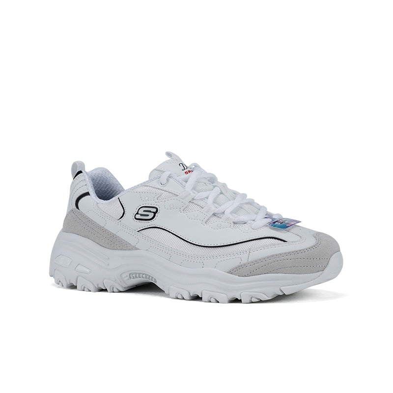 White and gray women’s chunky lace-up sneaker with cushioned platform sole
