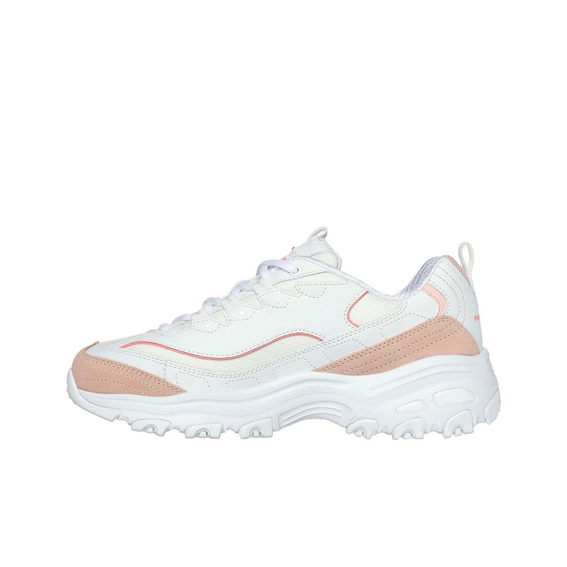 White women’s chunky lace-up sneaker with blush side panel and cushioned platform sole