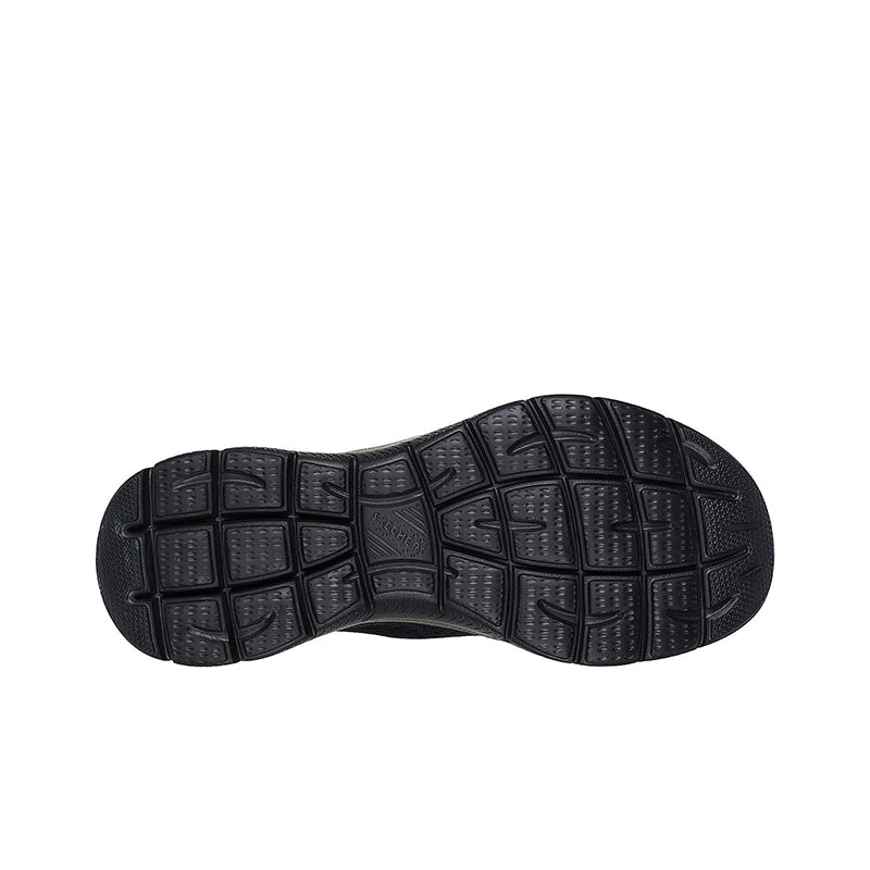 Black women's sneaker outsole with molded tread blocks for traction