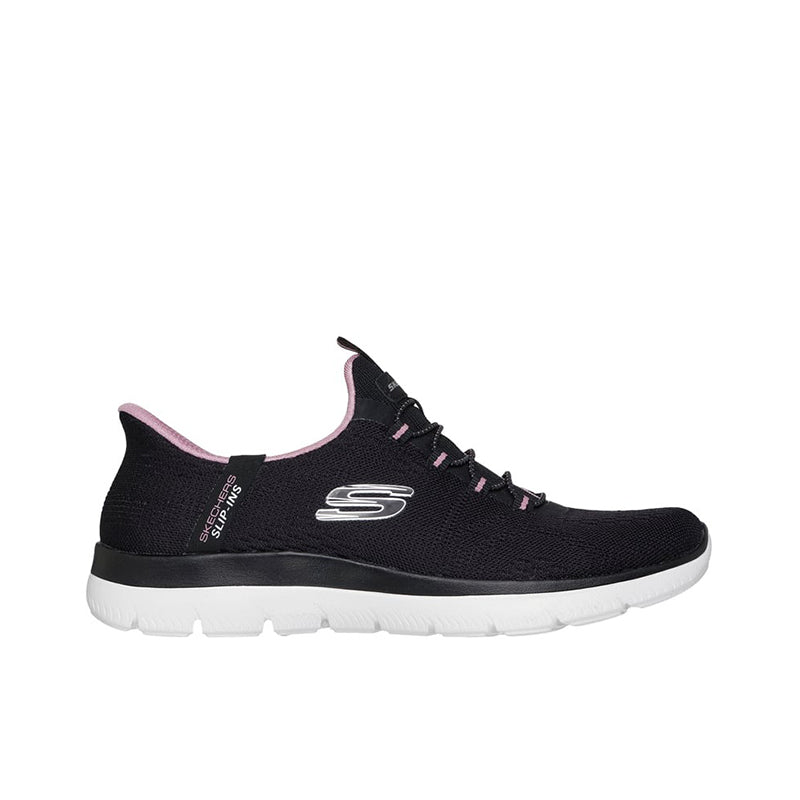 Black lace-up knit sneakers with logo detail and white sole