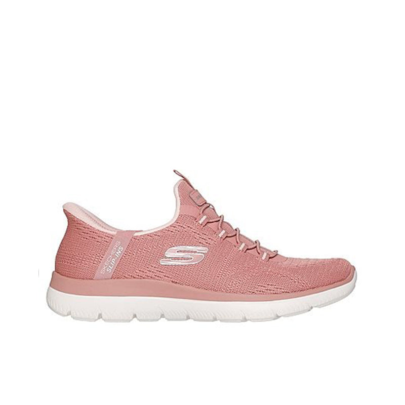 Pink lace-up knit sneakers with logo detail and white sole