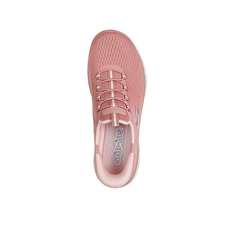 Pink lace-up sneakers with pink laces and cushioned collar