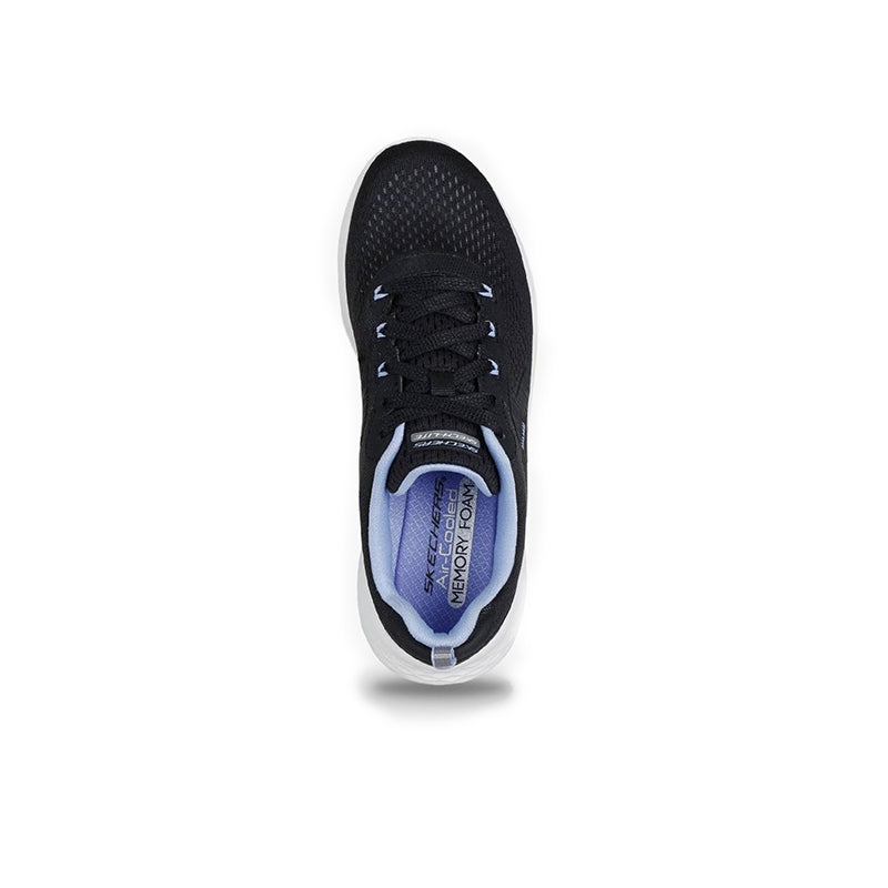 Women's black textile sneakers with lace-up front and blue-lined collar