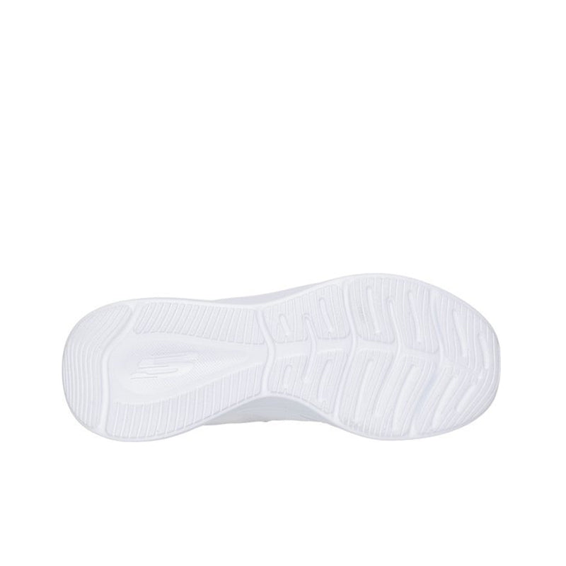 Women's white textile sneakers outsole tread view