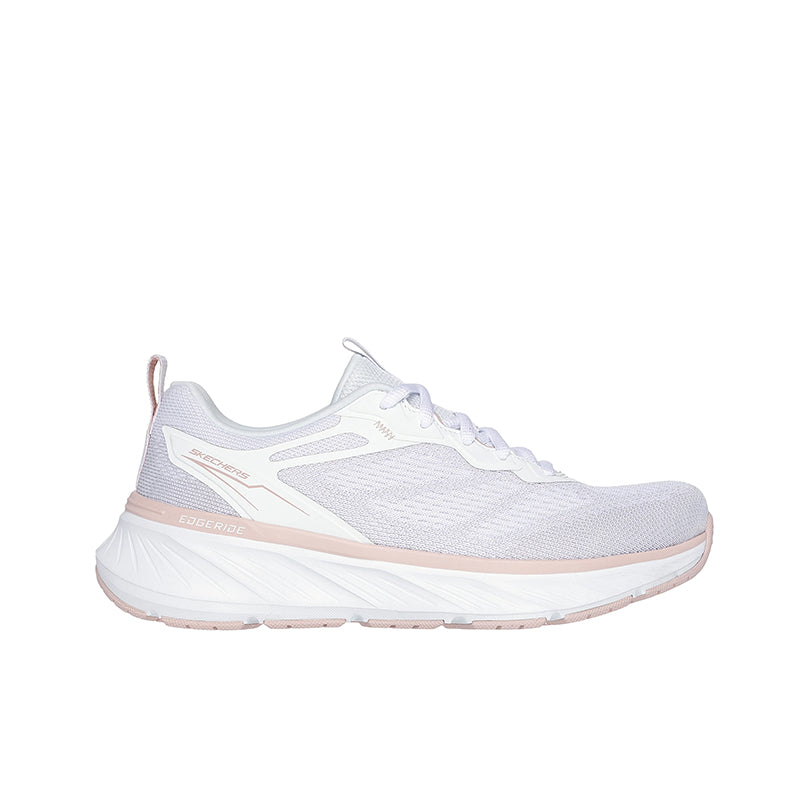 Women's white textile lace-up sneakers with side logo and layered midsole