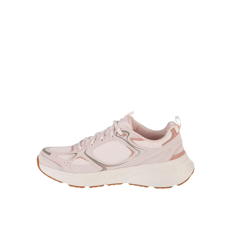 Women's lace-up sneakers in pale pink textile with contrast side overlays and white sole