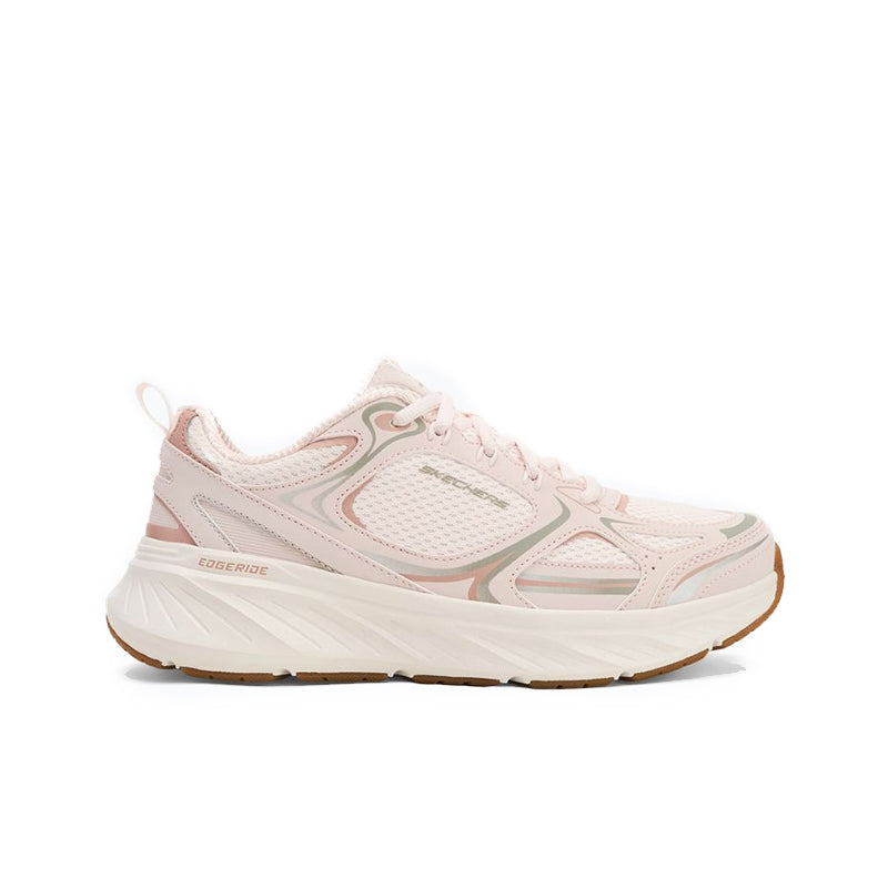 Skechers women's lace-up sneakers, pale pink knit upper with white midsole and brown outsole