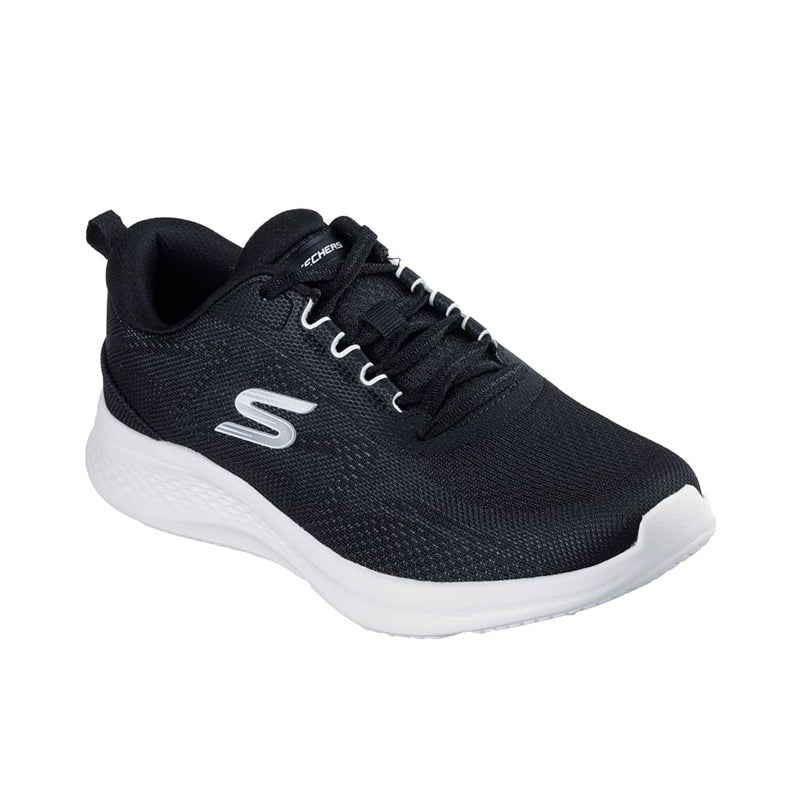 Lace-up knit sneakers, dark black upper with white midsole and outsole