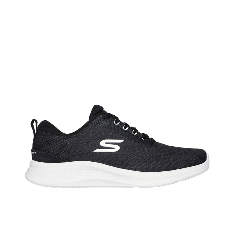 Lace-up knit sneaker, dark black upper with white midsole and S logo