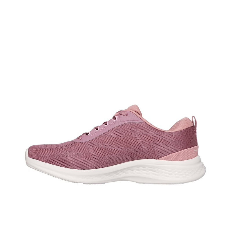 Lace-up knit sneaker, mauve/pink upper with white midsole and side profile