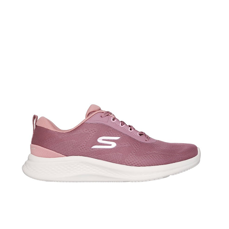 Lace-up knit sneaker, mauve/pink upper with white midsole and S logo