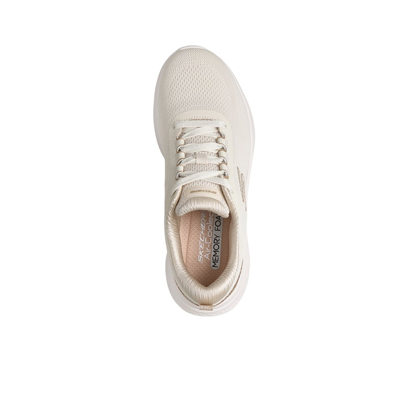 Women’s light sneakers front view with lace-up closure and padded collar.