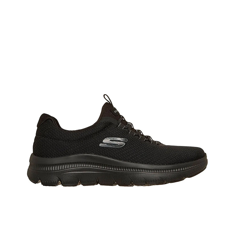Black knit lace-up walking sneaker with S logo and chunky ridged midsole