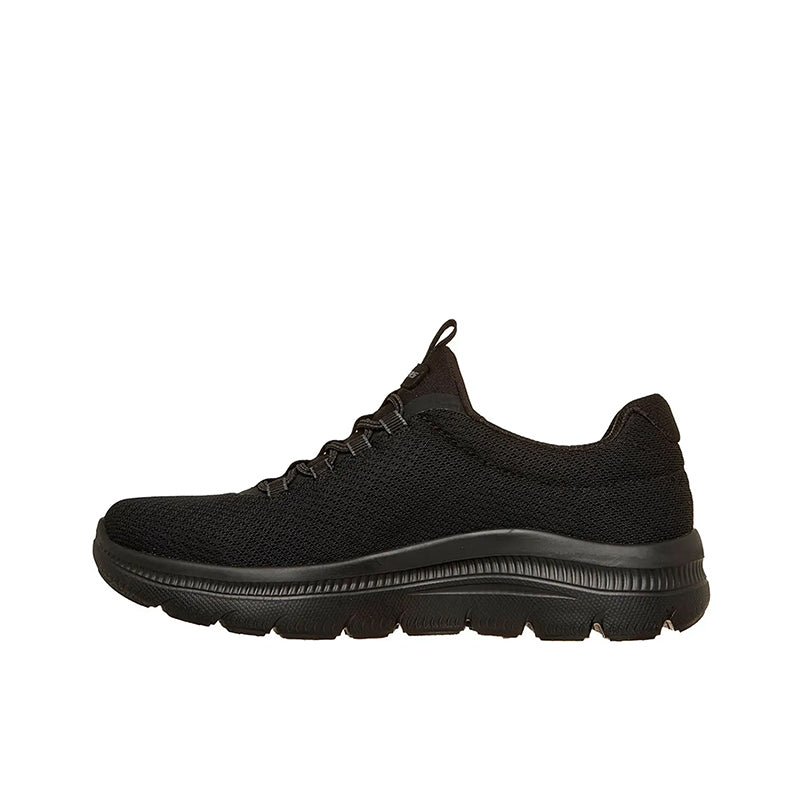 Black knit lace-up sneaker with S logo and thick rubber sole