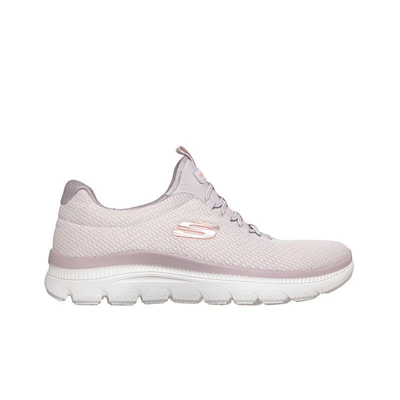 Light mauve knit lace-up walking sneaker with S logo and chunky ridged midsole