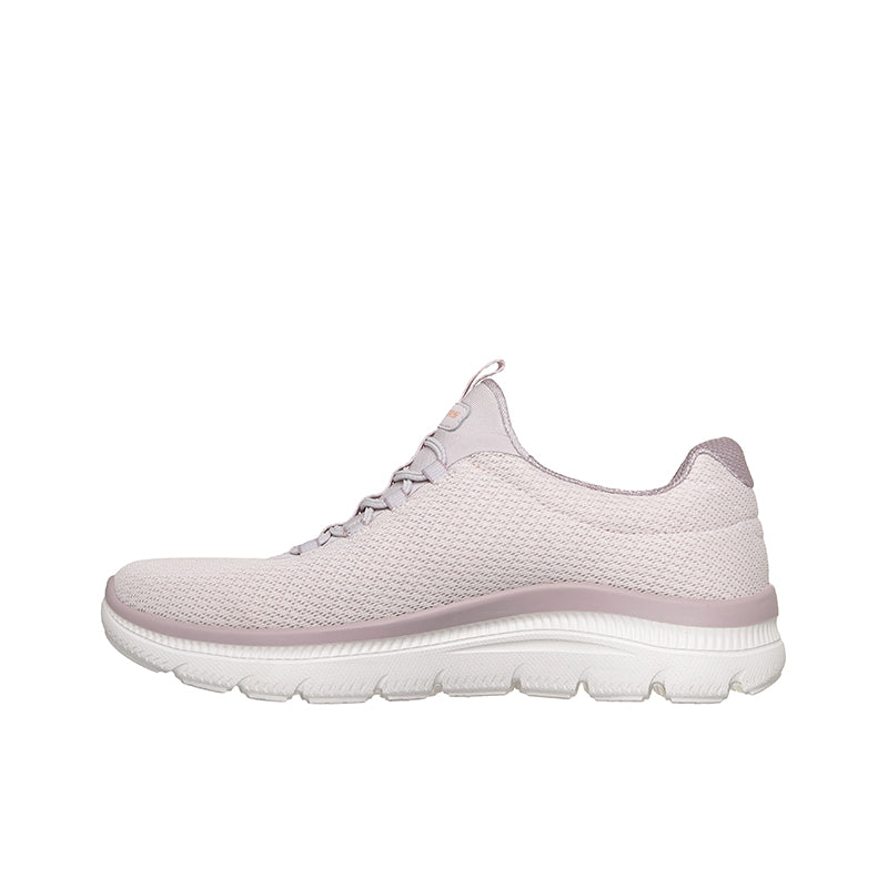 Light mauve knit lace-up sneaker with S logo and thick rubber sole