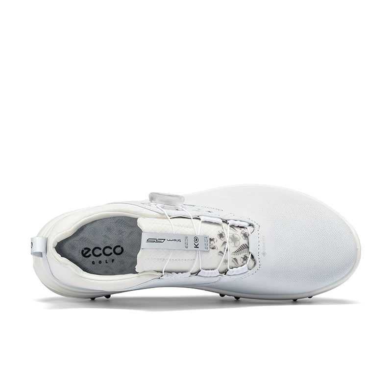 White women's golf shoe interior view with laces and BOA fastener detail