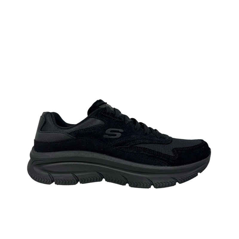 Black women's lace-up sneaker with S-style logo on the side