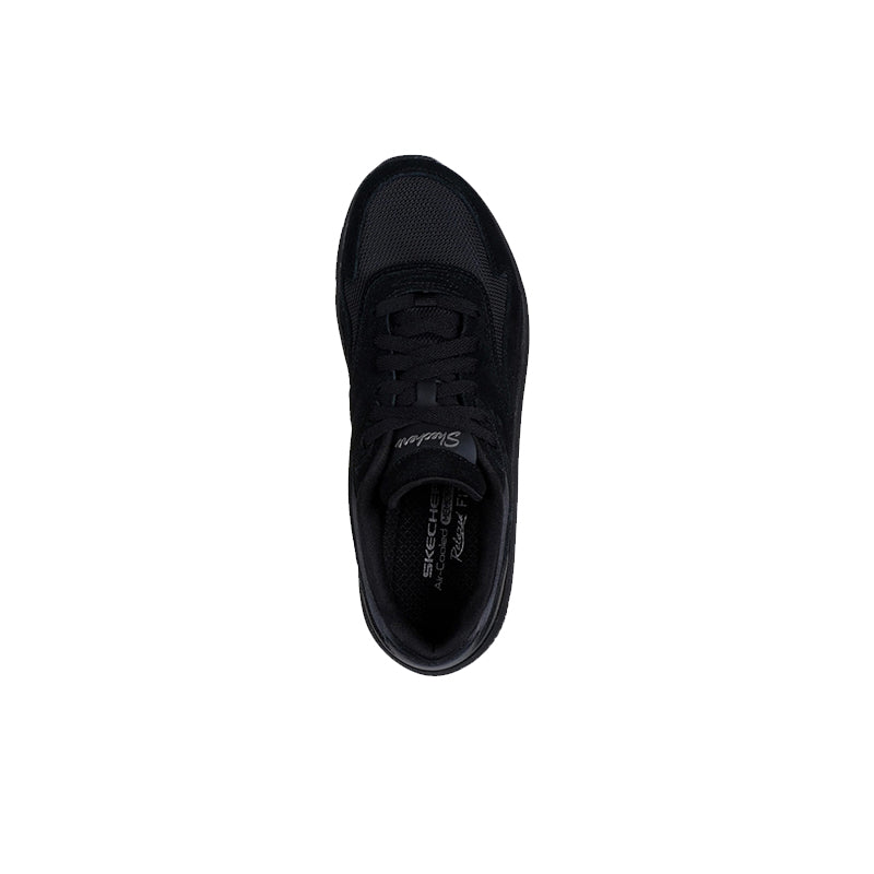 Black women's sneaker viewed from above with lace-up closure