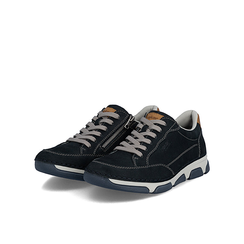 Men's lace-up sneakers, dark blue with gray laces and cushioned toe cap