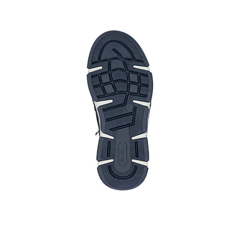 Men's sneaker outsole, dark blue tread with segmented rubber pattern