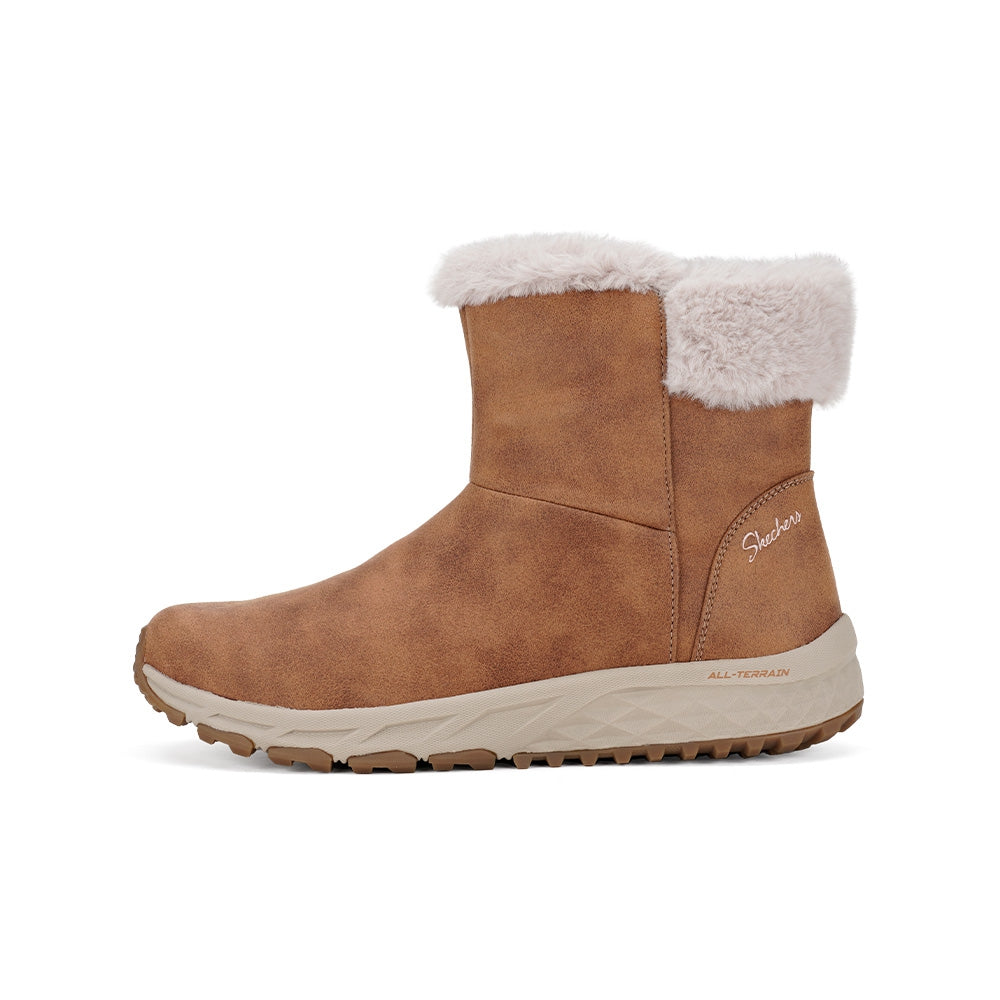 Chestnut suede ankle boots with faux-fur trim and treaded outsole