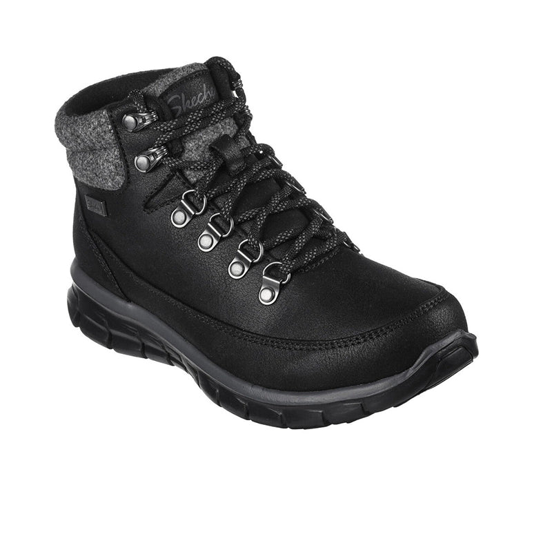 Women's black textile ankle boots with lace-up and padded collar
