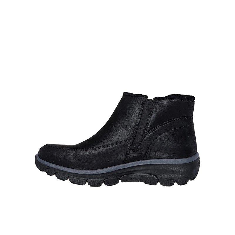 Women’s suede side-zip casual boots, black, low-profile rubber outsole