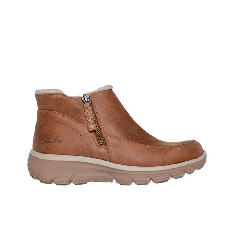 Women’s suede side-zip casual boots, chestnut, with cushioned rubber sole