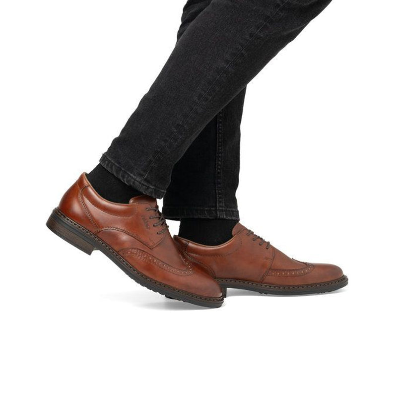 Men's dark brown leather brogue lace-up dress shoes with textured sole