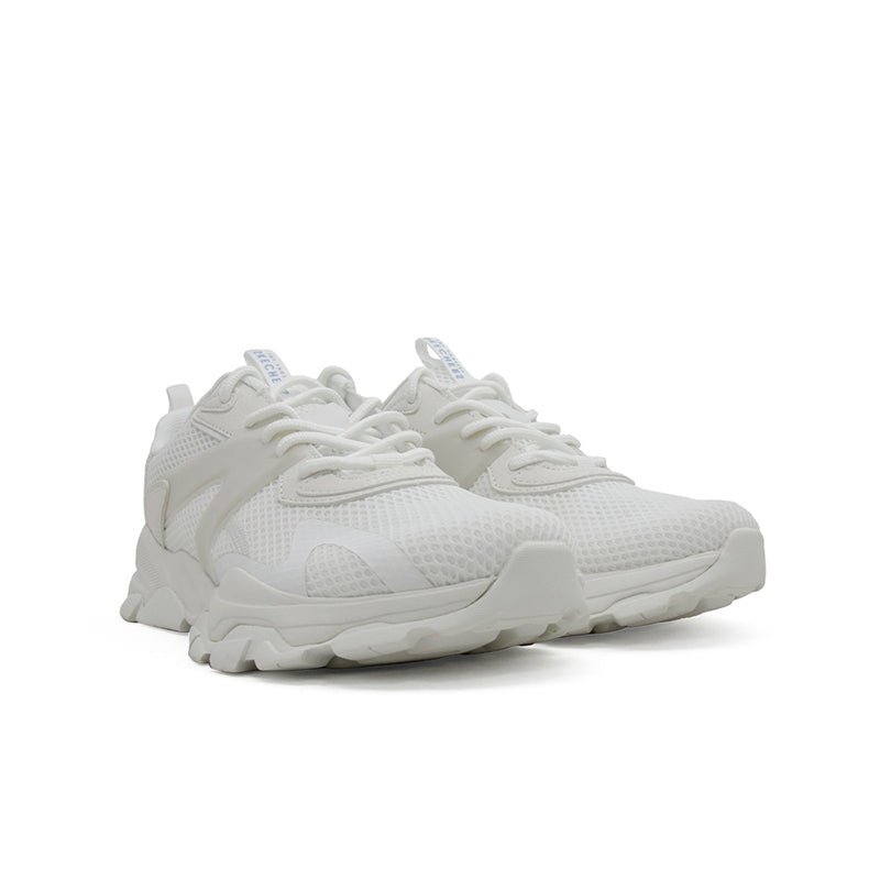 Skechers Sierra women's white lace-up sneakers, angled front view, textured upper panels