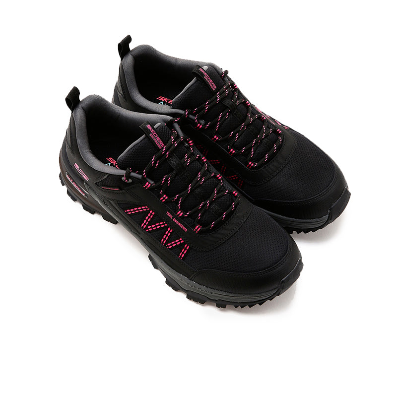 Skechers women's sneakers, black knit with magenta lace detailing and rugged sole